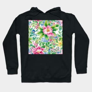 Peonies, wild flowers and leaves preppy floral pattern Hoodie